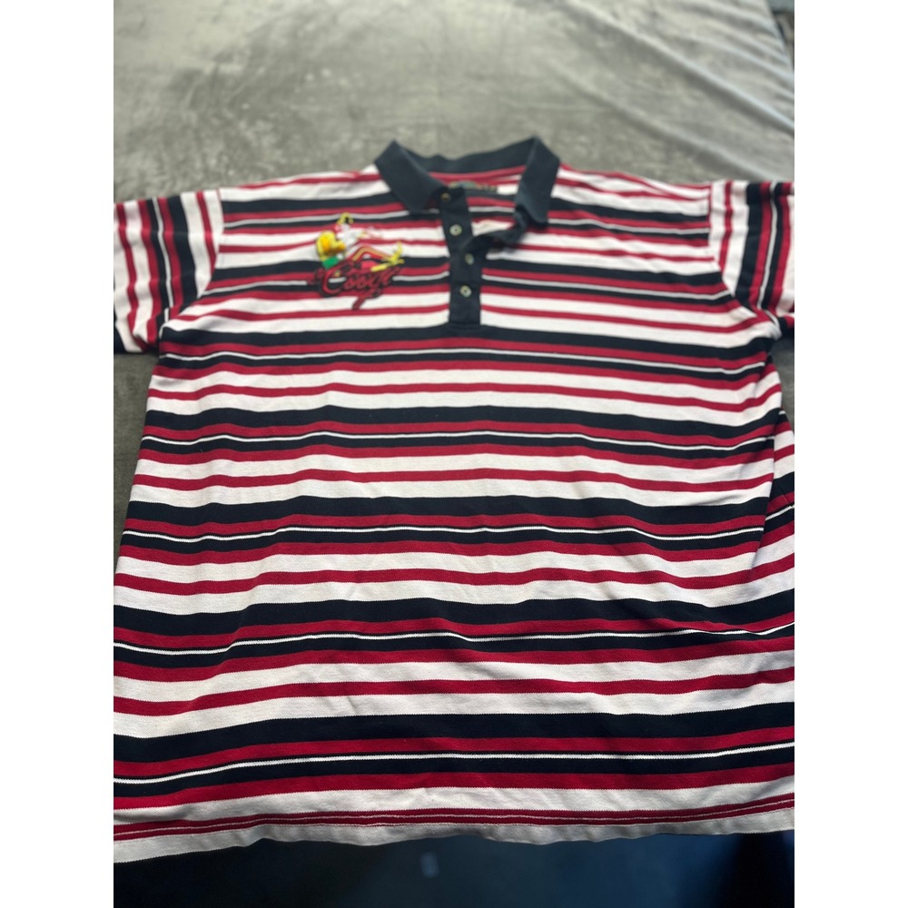 Coogi Mens 4XL Polo Shirt Red Black White Striped Jester Embroidered Big & Tall‎